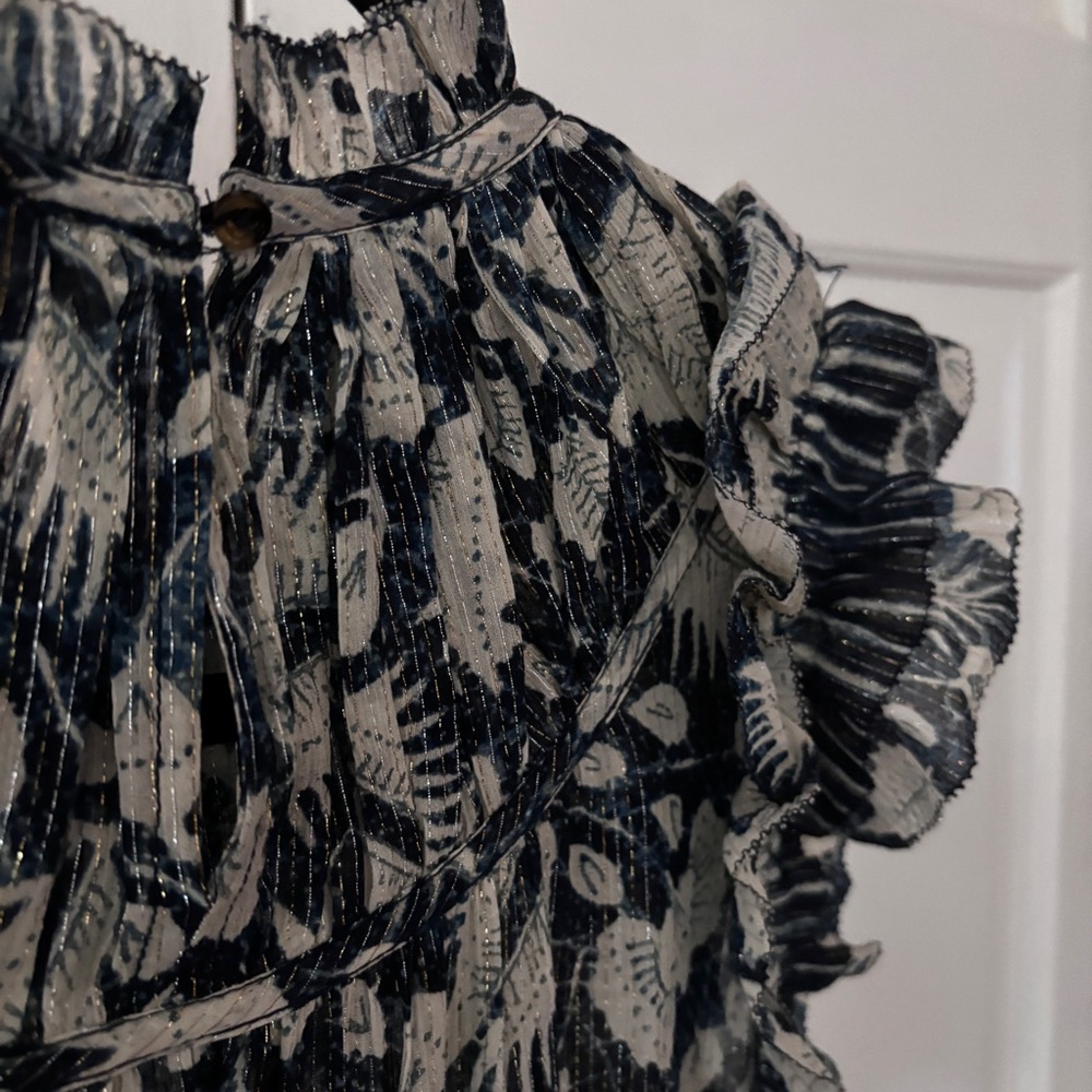 Ulla Johnson‎ Amalia Dress Indigo Batik Print High Low Midi Dress Ruffle Size 10 - Picture 13 of 16